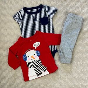 Carter’s Baby Boy Clothes Bundle Size 3 Months Red Snowman Shirt Pants Be Cool